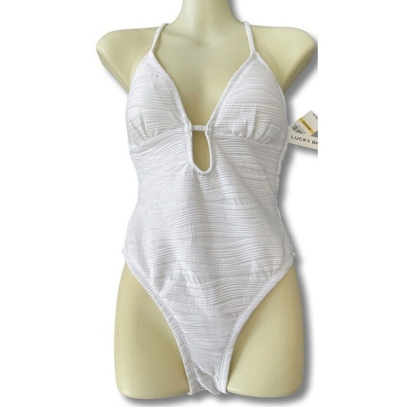 Lucky Brand Love Wave White Plunge Neck One Piece Size Medium‎ - Picture 1 of 5